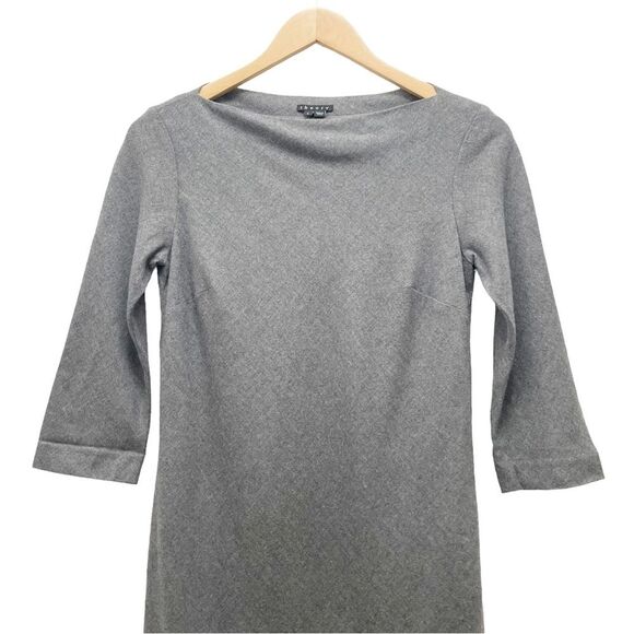 Theory Stretch Wool Boatneck Fitted Sheath Charcoal Gray 3/4 Sleeve Dress Size 2 - Picture 5 of 10
